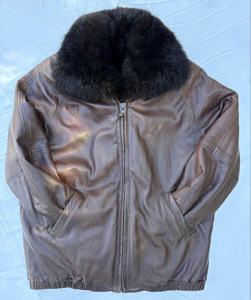 Andrew Marc Vintage Leather Bomber Opossum Fur Jacket M
